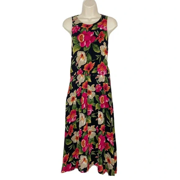 Caroline Wells Vintage Floral Rose Print Sleeveless Flare Dress Size 8 N1 - Picture 1 of 4